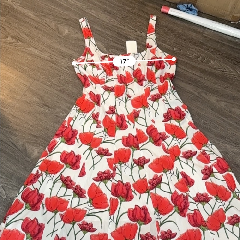 NWT MILLY Nia Peony A-Line Midi Dress size 10 red and white - Picture 12 of 13